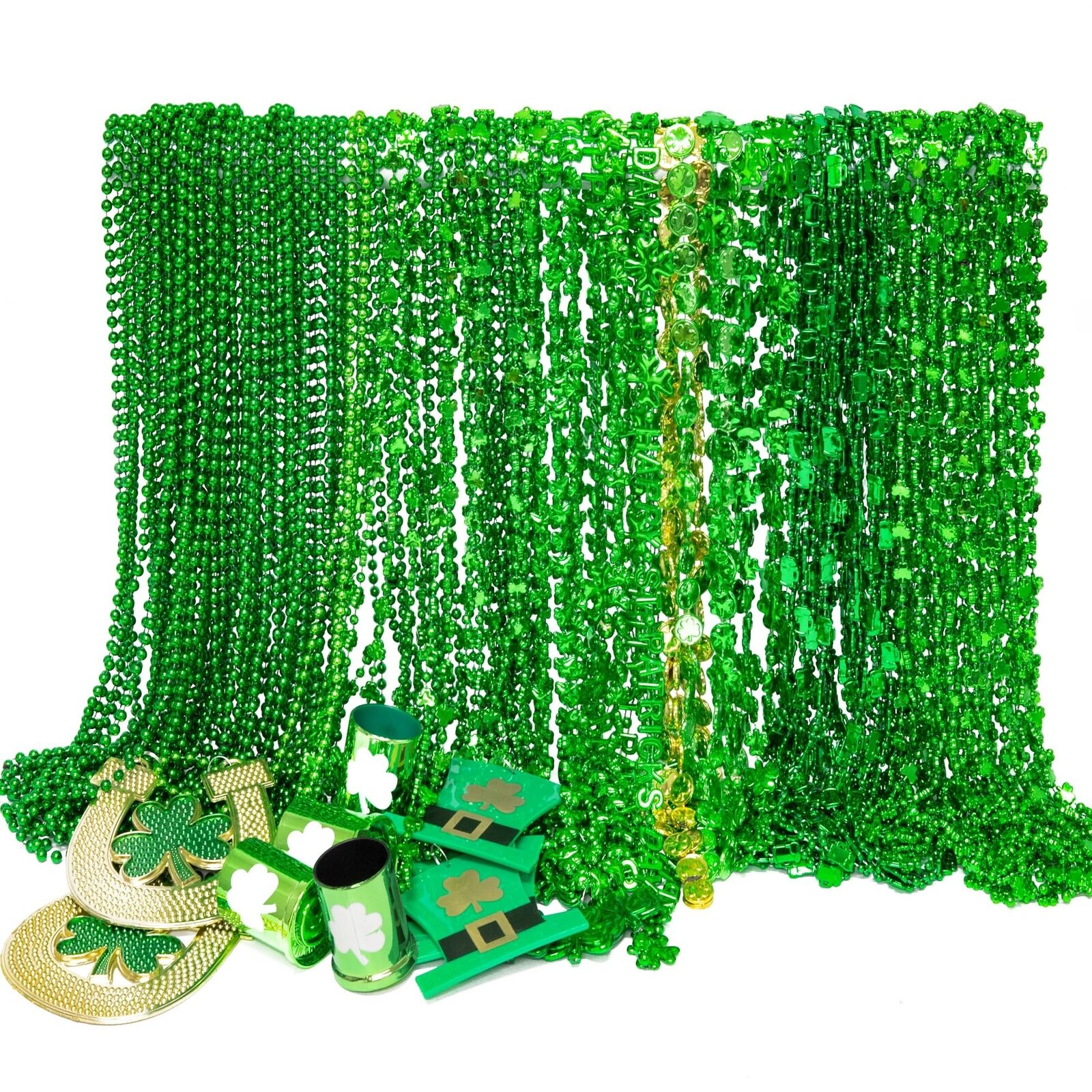 120PCS St Patricks Day Beads Necklace, Green 10 Kinds of St Patricks Beads, M...