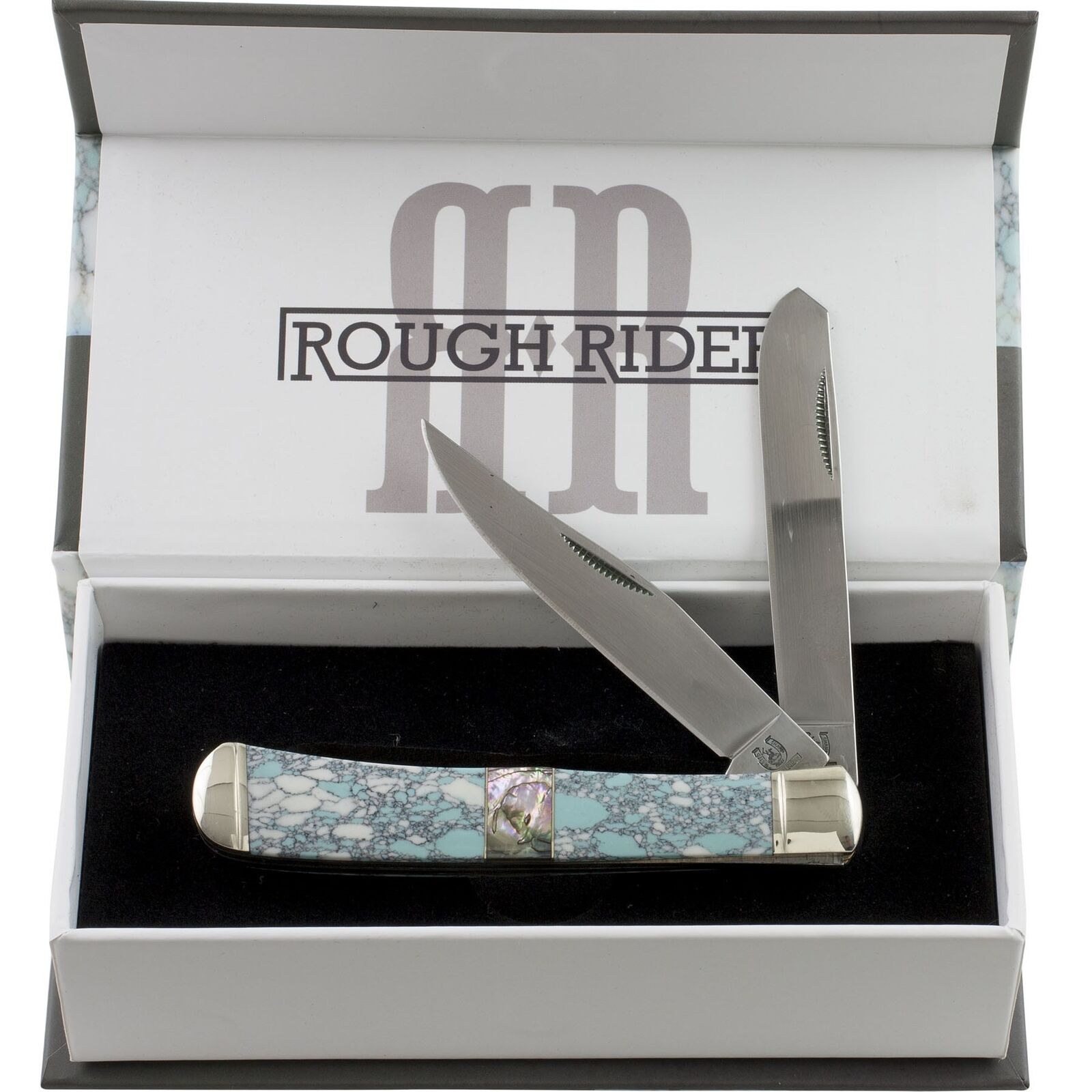 Rough Rider Crackle Stone Handles Trapper Pocket Knife RR1531 2 Folding Blades