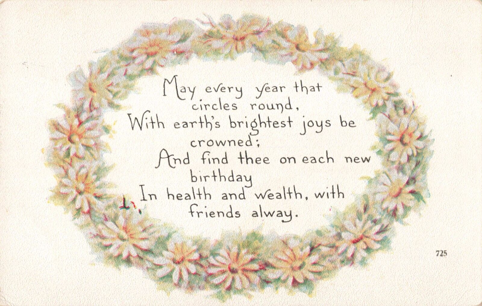 Happy Birthday, Poem White Flowers, Vintage Postcard