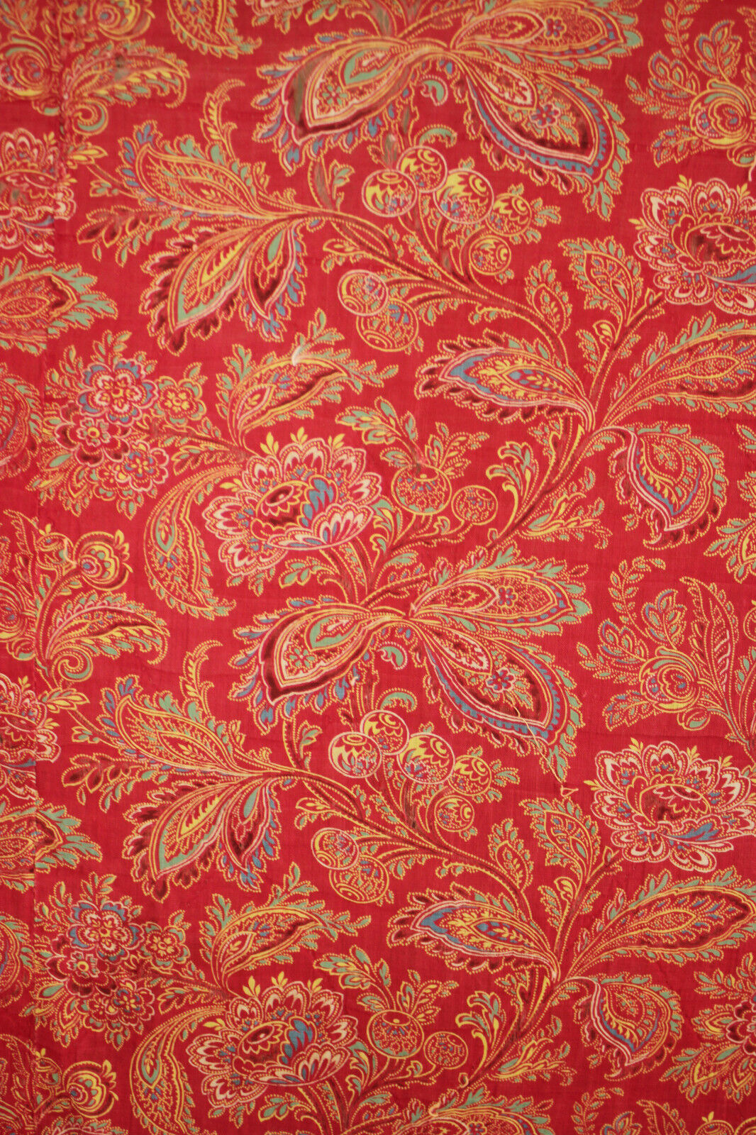 Antique French Fabric Turkey red fragmented panel 1830-50 printed cotton paisley