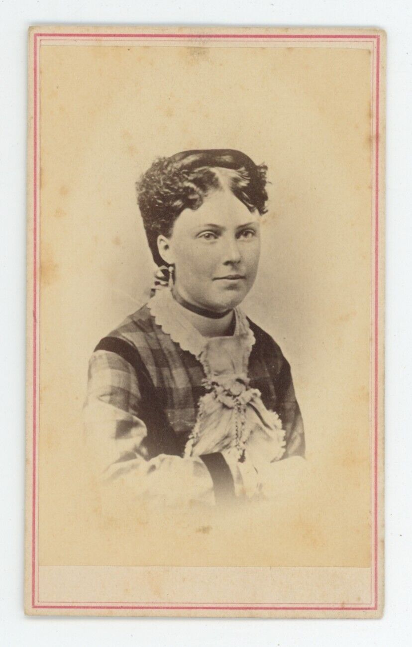 Antique CDV Circa 1870s Beautiful Woman in Stunning Dress Chandler Marshfield MA