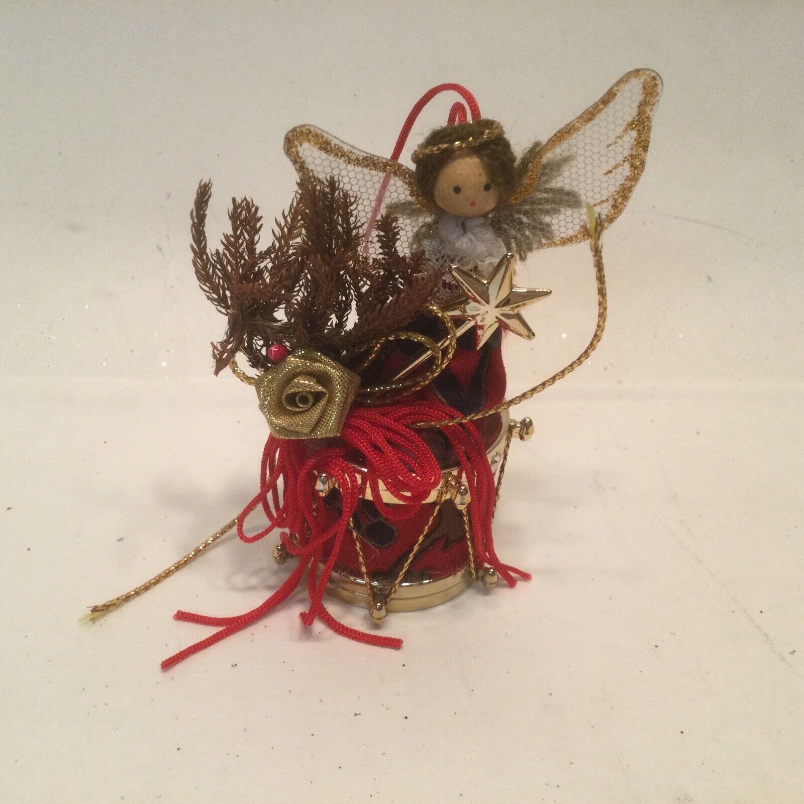 Vintage Angel On Drum Christmas Ornament Made in Taiwan 4\