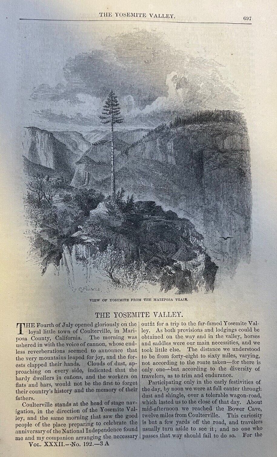 1866 Yosemite Valley Mariposa trail Bridal Veil Fall El Capitan Cathedral Rocks