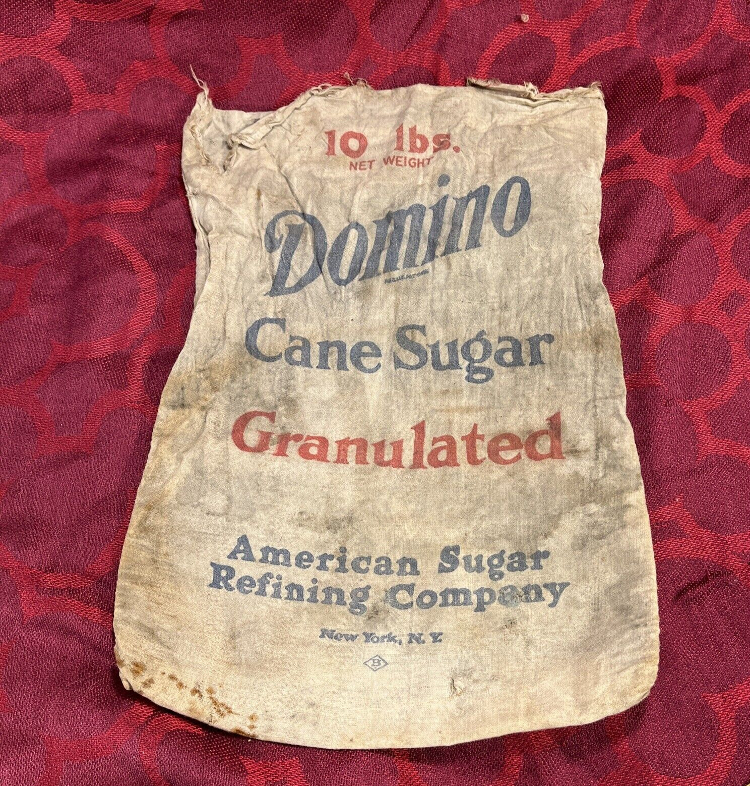 Vintage Origianl DOMINO PURE CANE SUGAR 10 LB Sack New York Print on Both Sides