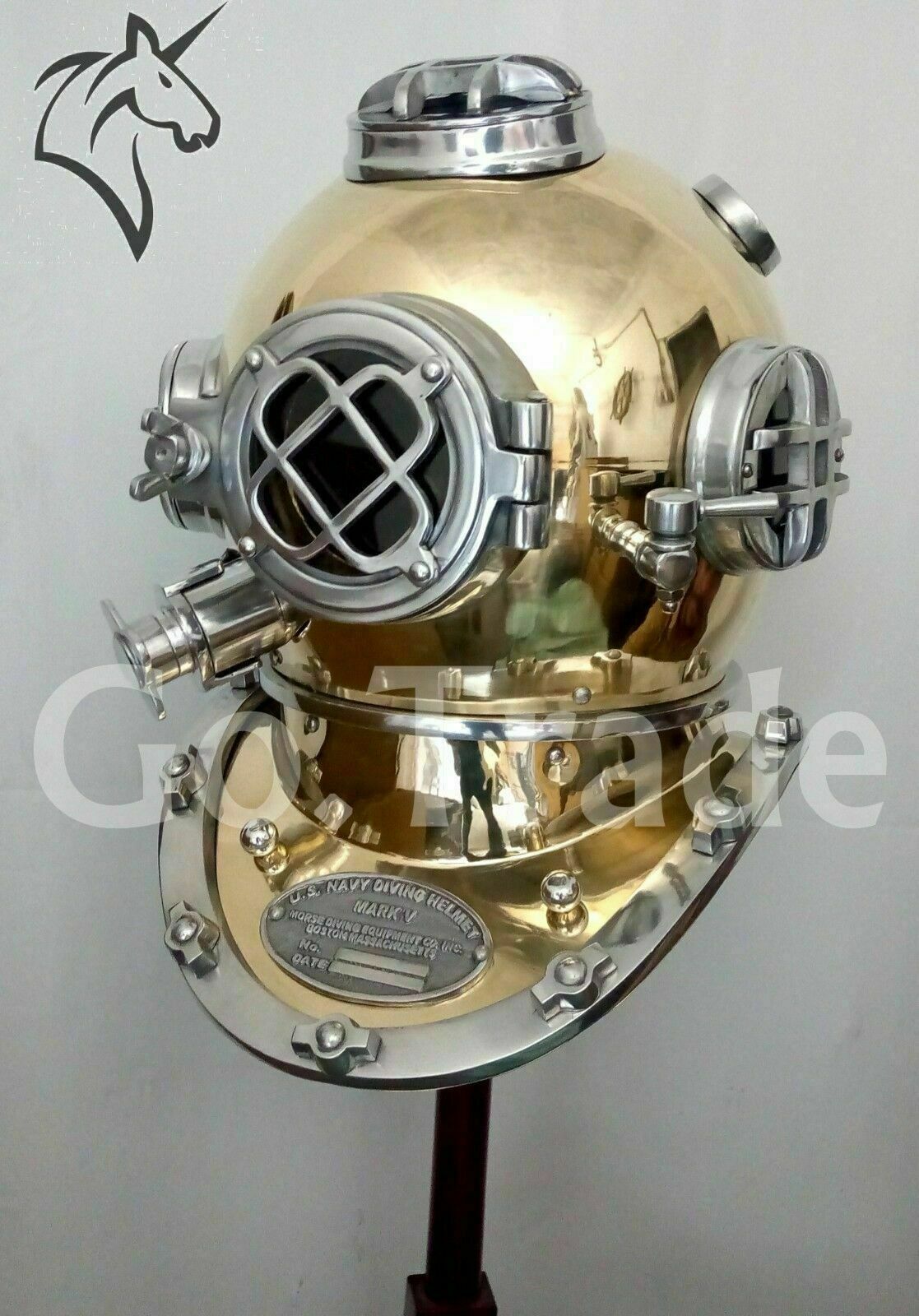 Vintage Solid Brass Sea Scuba Divers Diving Helmet Antique US Navy Brass Finish
