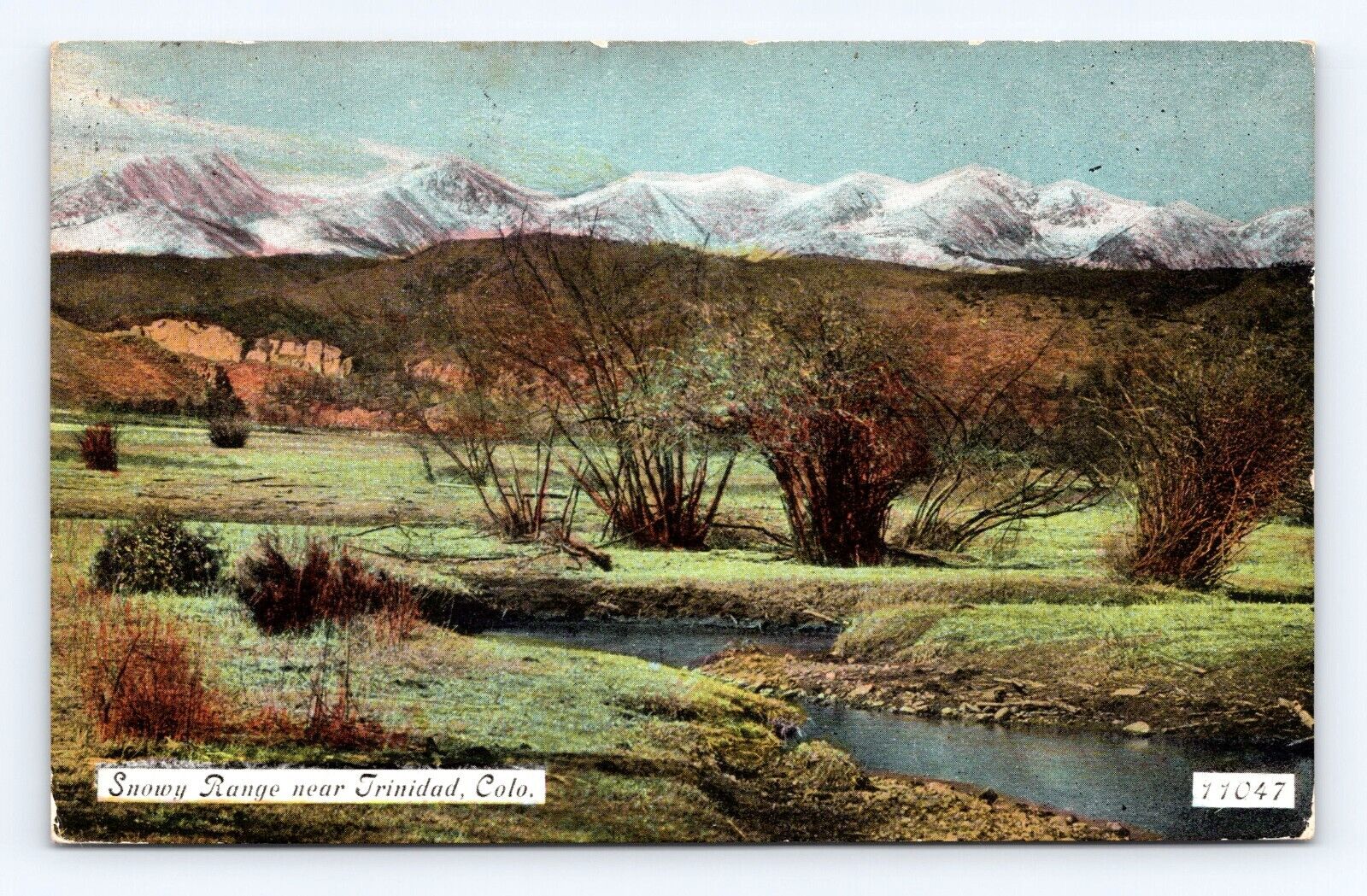 Old Postcard Snowy Mountain Range Trinidad Colorado 1909 Cancel