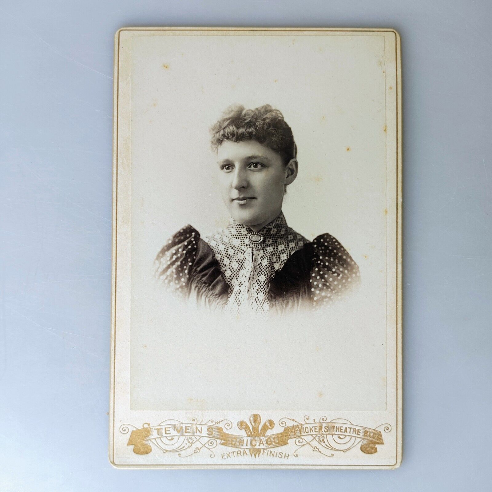 Antique 1890’s Cabinet Card Photo of A Lady In Dress Chicago Vickers Theatre  