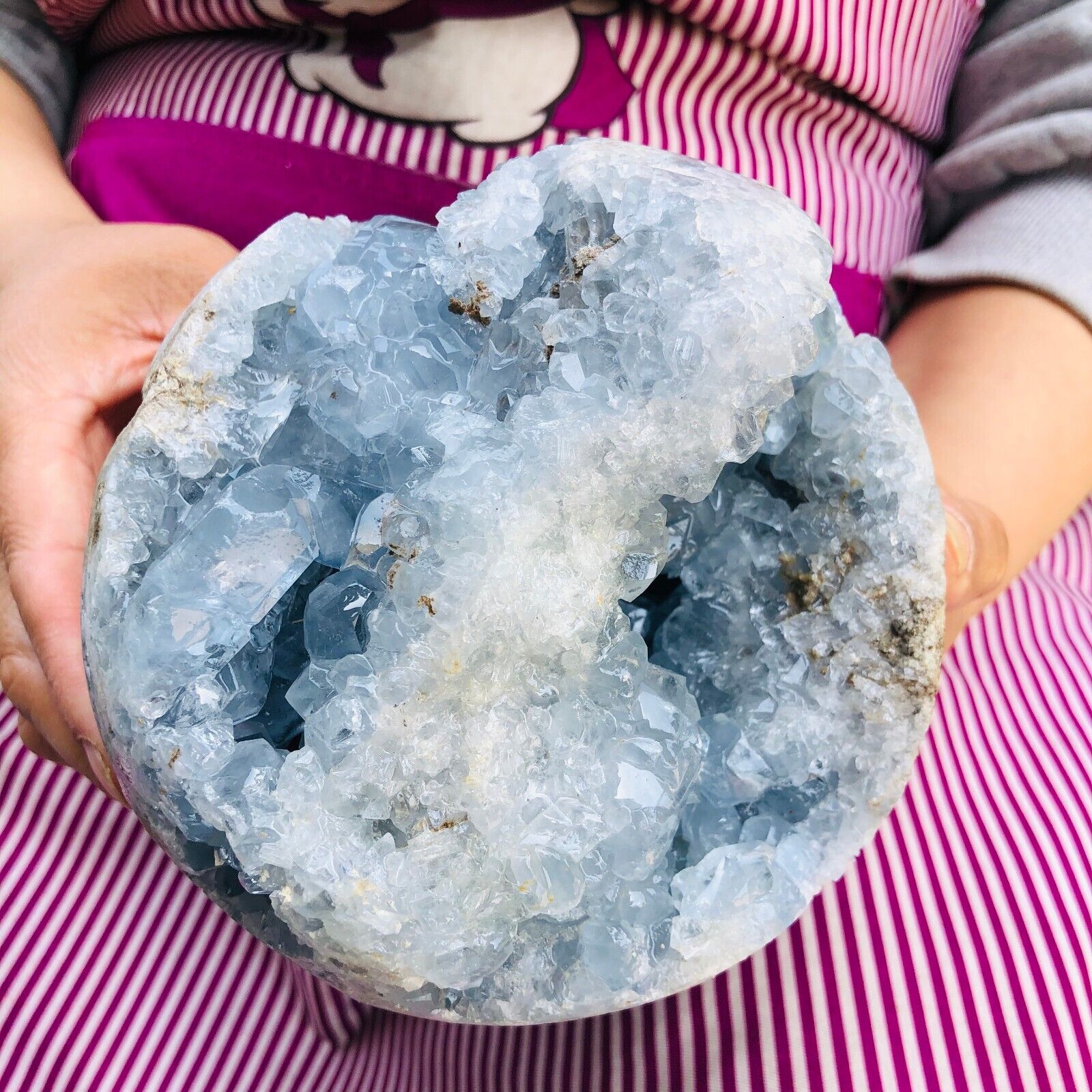6.77LB natural blue celestite geode quartz crystal mineral specimen healing