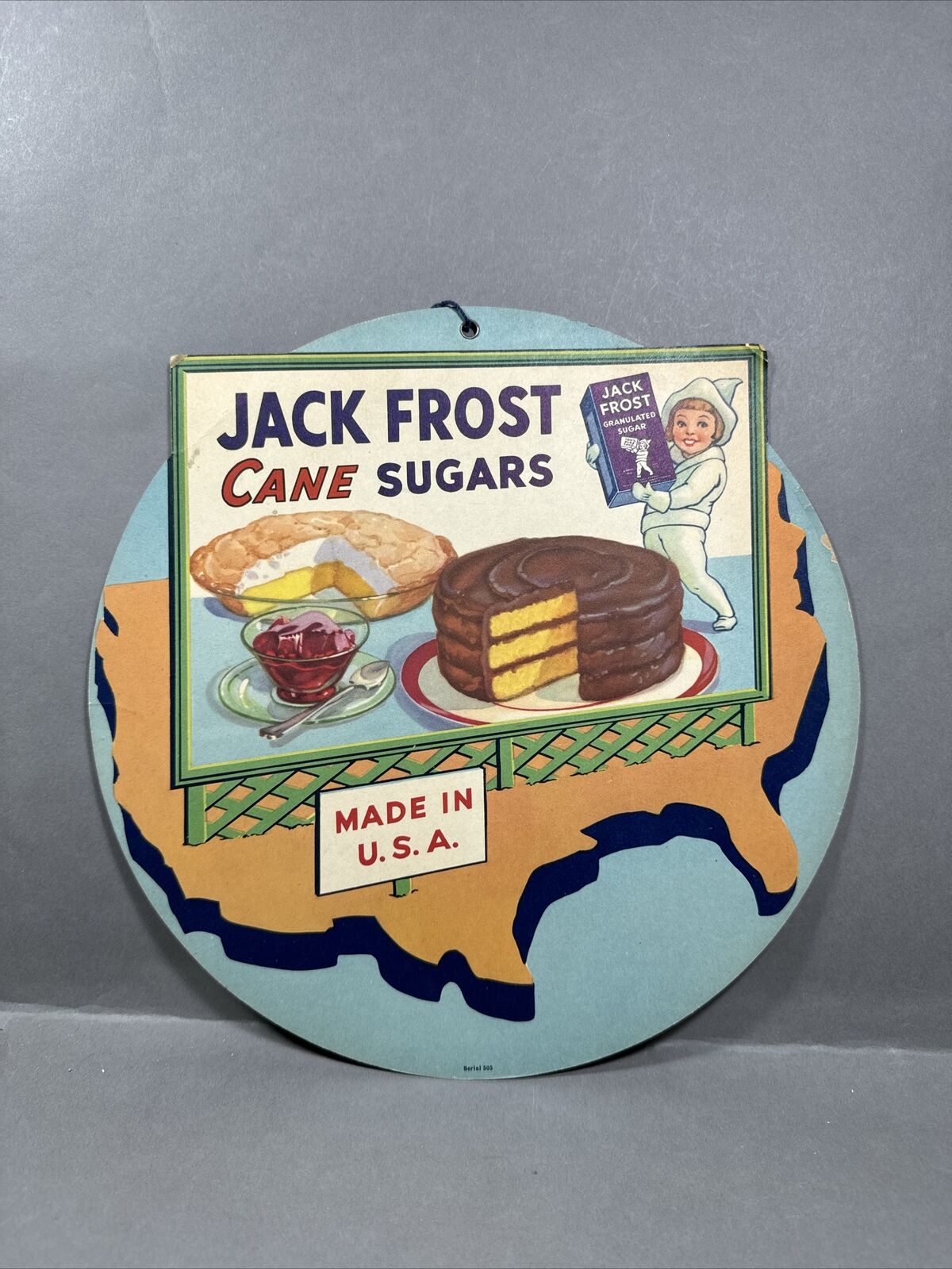 Vintage 1940s Double Sided Hanging Advertising Sign ~ Jack Frost Cane Sugars