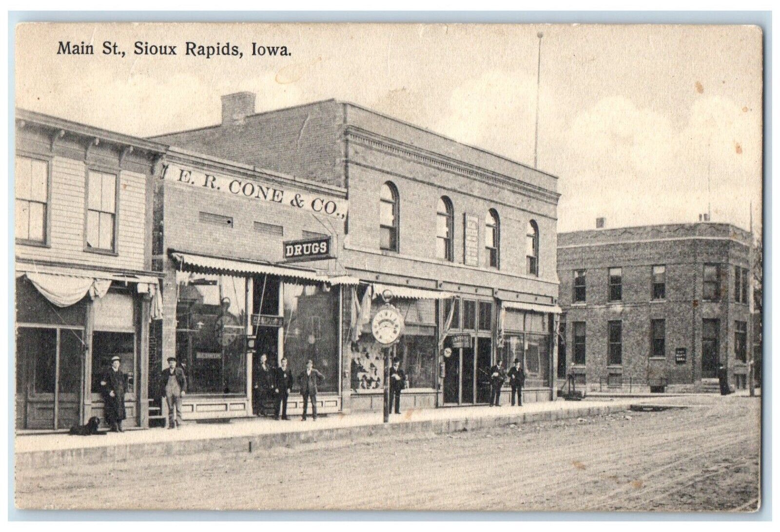 1910 Main Street Drug Store ER Cone & CO. Sioux Rapids Spencer Iowa IA Postcard