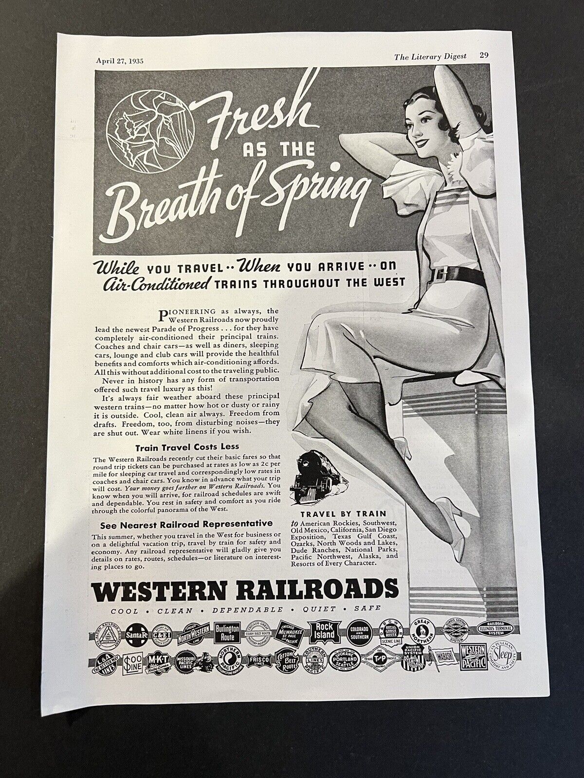 Vtg 1930s Western Railroads Ad, Train Travel