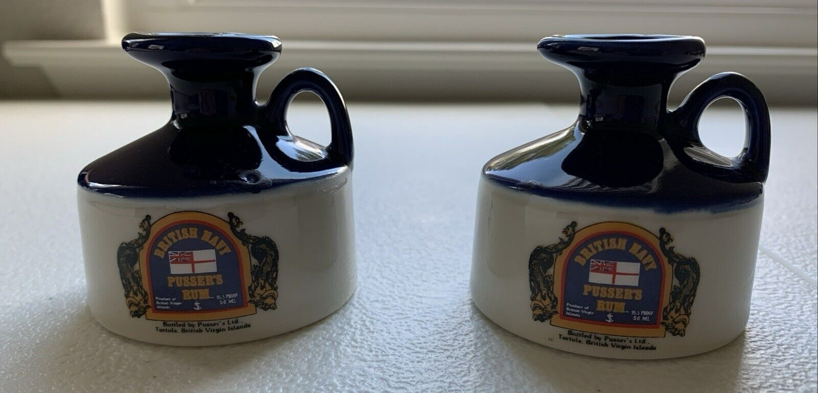 Pair of 2 Empty Mini British Navy Pusser\'s Rum Jugs 2.5” Ceramic (50ML)