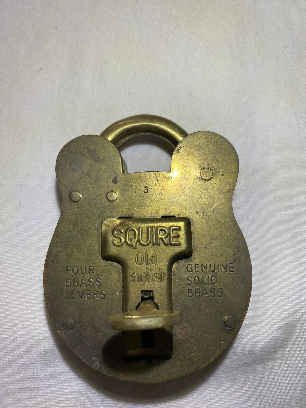 VINTAGE SQUIRE OLD ENGLISH ADMIRALTY SOLID BRASS PADLOCK W/KEY JAS MORGAN & SONS