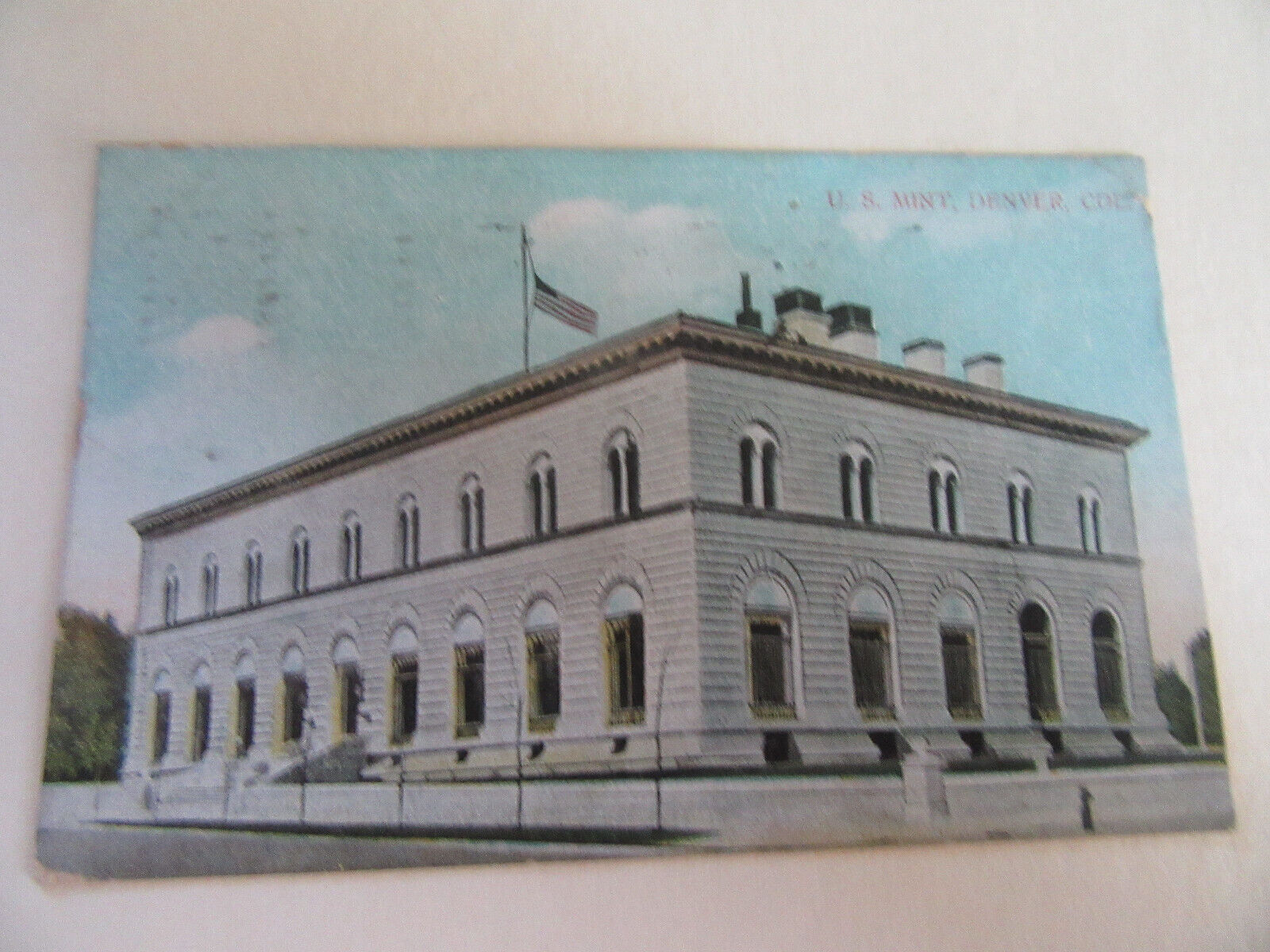 U.S. Mint Building In Denver Colorado 1909 Postcard With Denver Cancel 4-6-1909