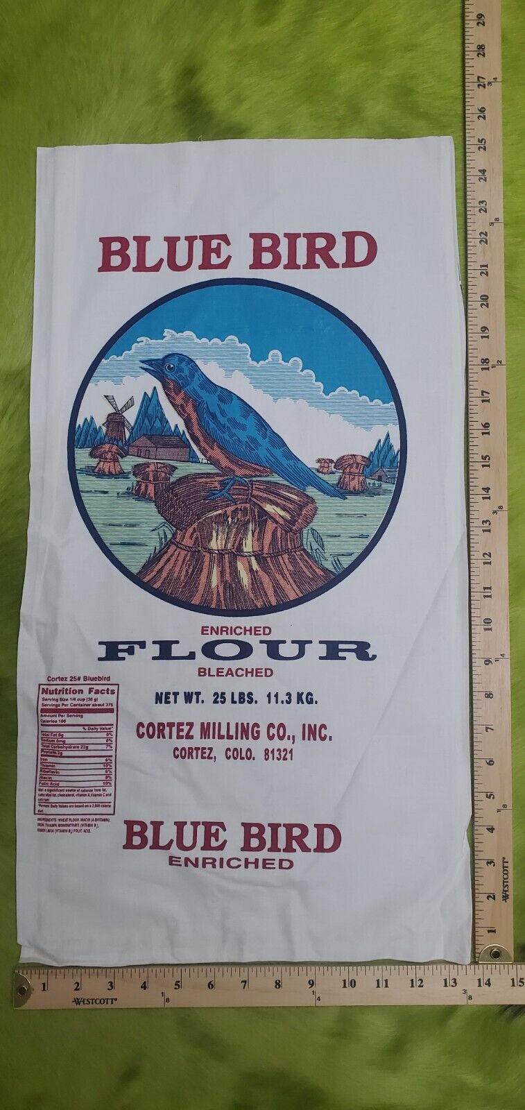 Set of unique cotton sacks : (1)Blue Bird Cloth Flour & (1)vintage flower print.