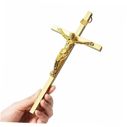 Crucifix Wall Cross | Metal Slender Catholic Crosses | Cross Wall Shiny Gold