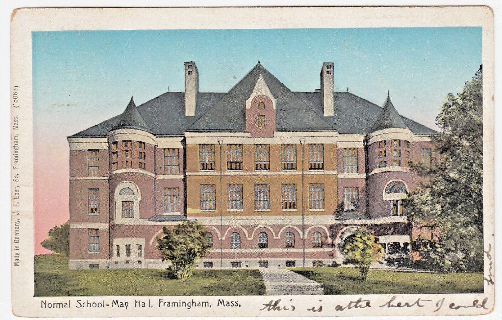 c1906 Painted Copper Window Postcard—Framingham Massachusetts Normal School