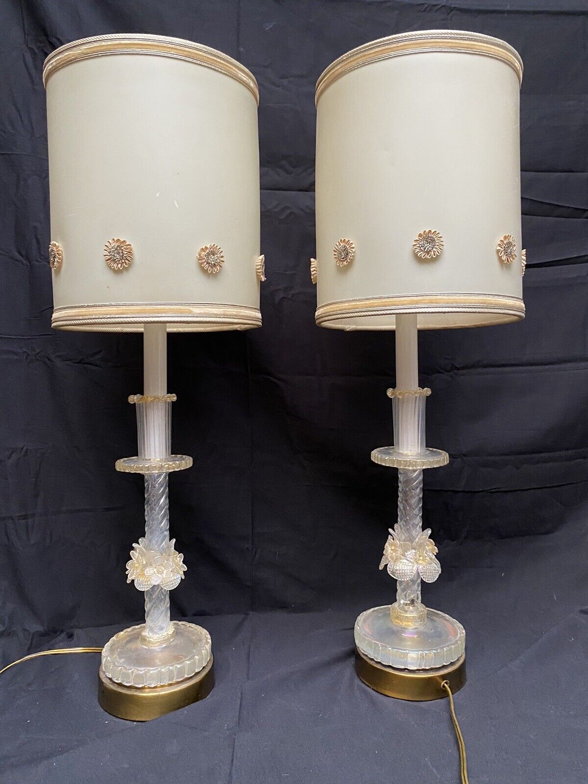 Pair Vtg Venetian Glass Boudoir Lamps MCM 25\