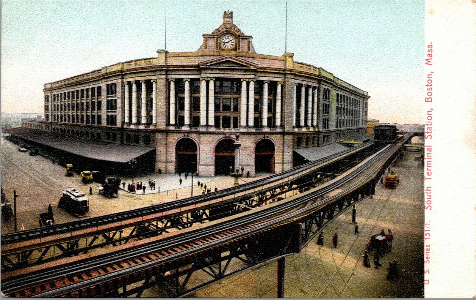 Vtg Boston MA South Terminal Train Station pre-1908 Railroad Old View Postcard
