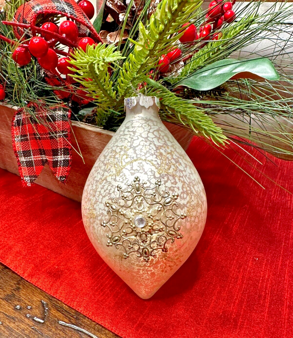 Beautiful Vintage Jumbo Glass Christmas Ornament Gold Crackle 5.5