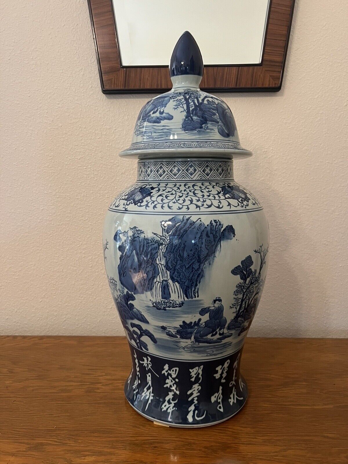 Large Blue And White Ginger Jar 25 Inches Height