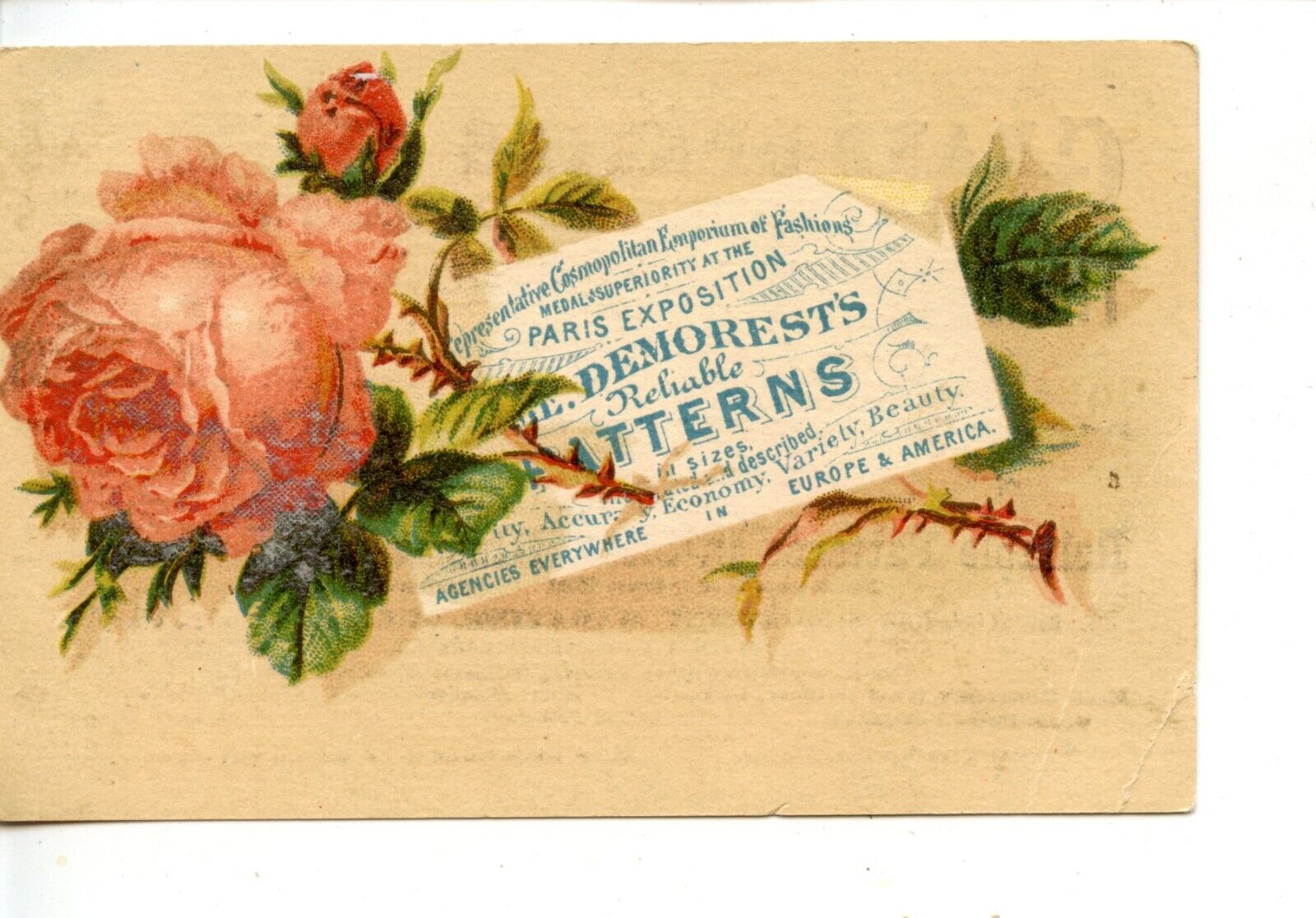 Demorest's Patterns-Fashion Emporium-Antique Advertising Trade Card