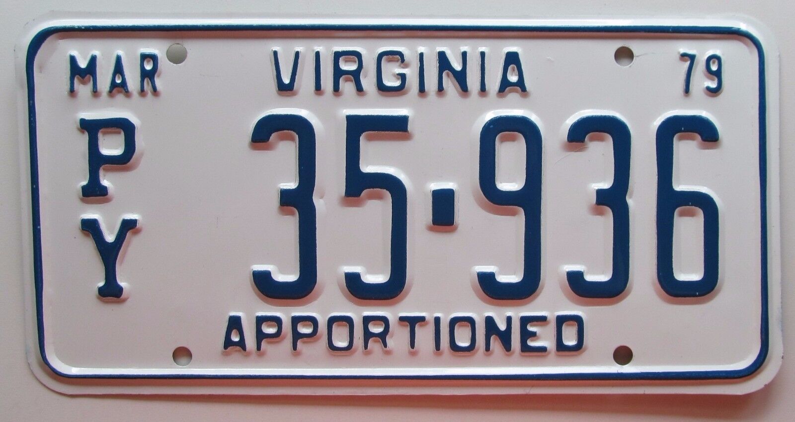 Virginia 1979 TRACTOR APPORTIONED License Plate SUPERB QUALITY # PY 35-936