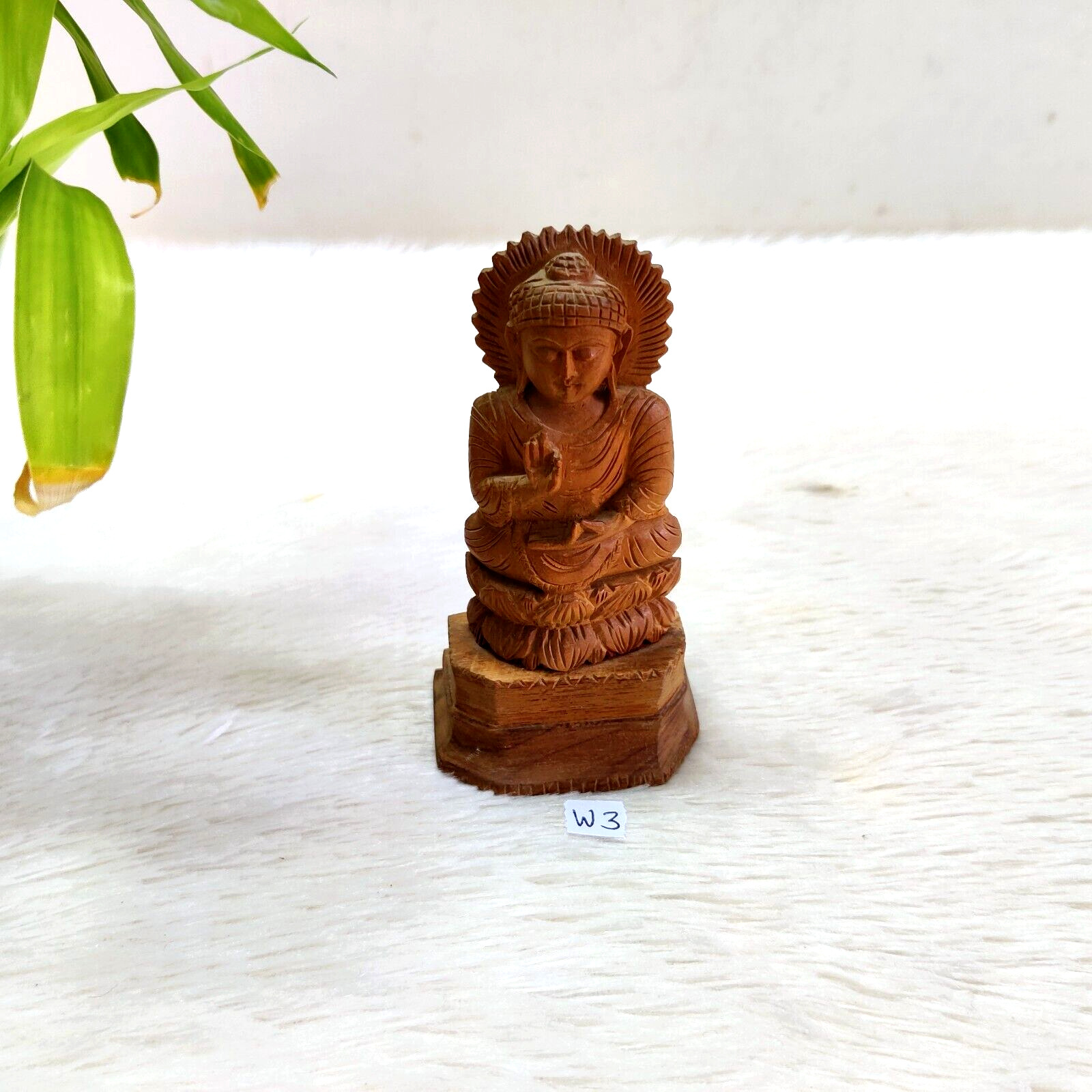 Vintage Handcrafted Lord Buddha Sandal Wood Figure Old Decorative Collectible W3