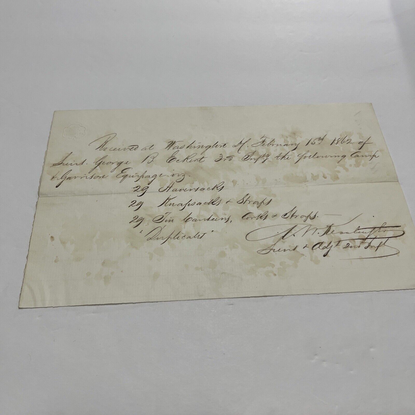 1862 Civil War Document 