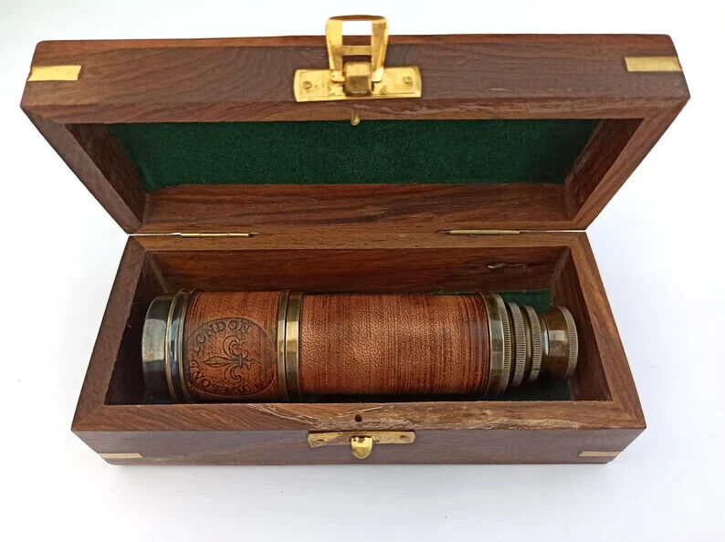 This Is An Antique Style 14 Inch Long Telescope Comes With Leather Case , Plain