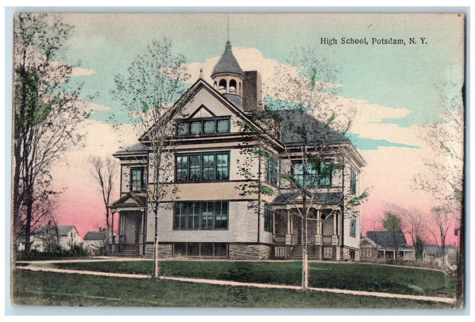 1910 High School Building Exterior View Potsdam New York NY Vintage Postcard