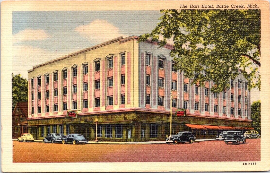 1948, The Hart Hotel, BATTLE CREEK, Michigan Linen Postcard - Curt Teich