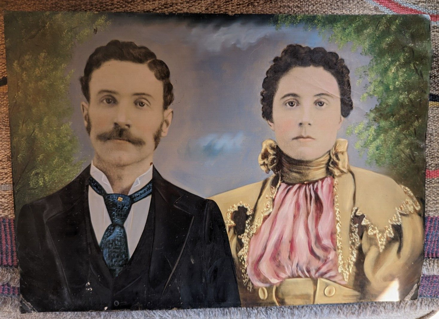 c.1890 Tintype Photo of Young Newlywed Couple-Handsome, Beautiful 10x14 Color