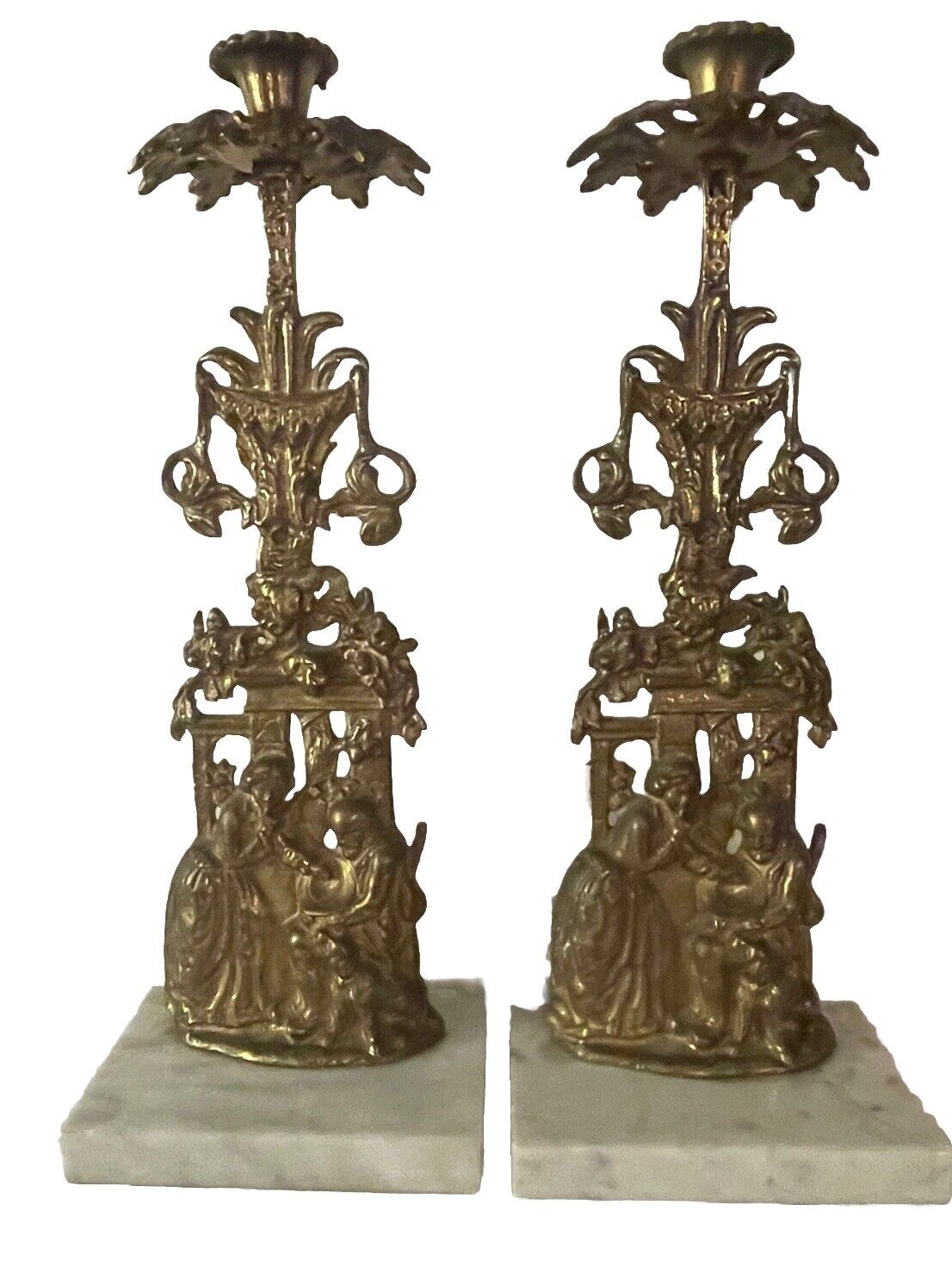 Pair Of  STUNNING Antique VICTORIAN  BRASS Candlesticks Mounted On Marble
