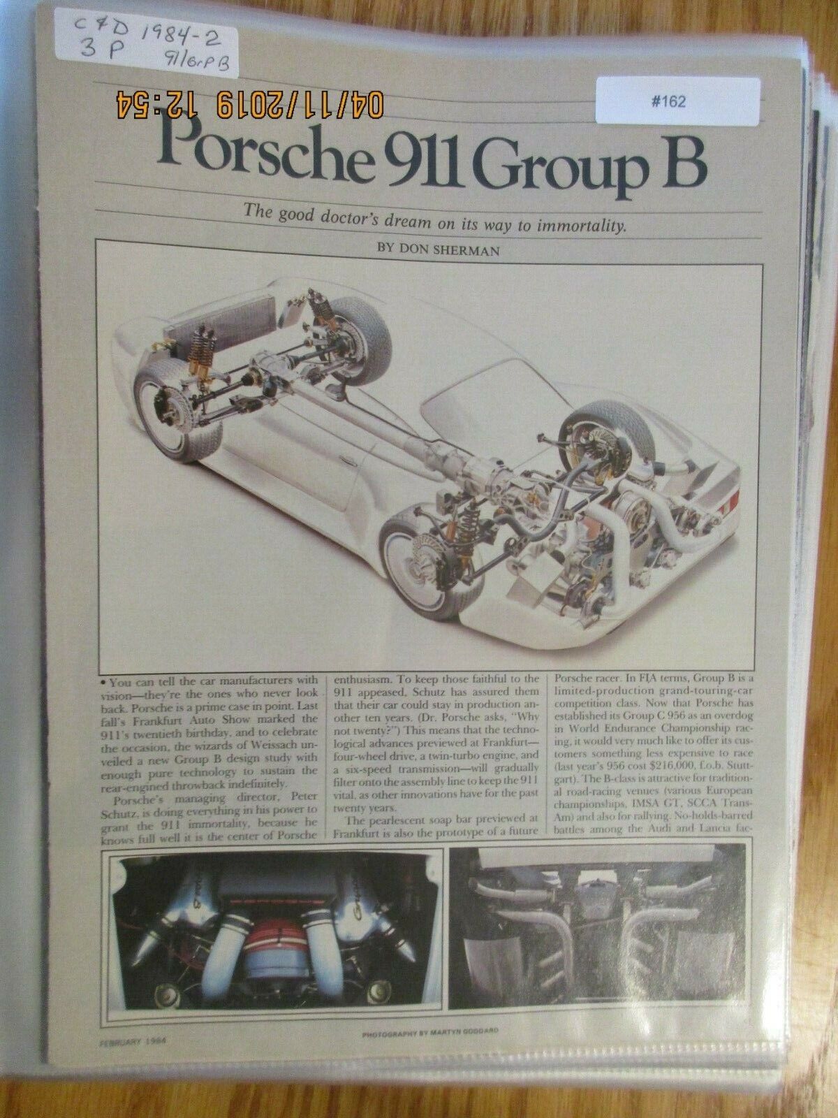 #162 Porsche Article or Road Test 1984 Porsche 911 Group B, 4 page Road Test