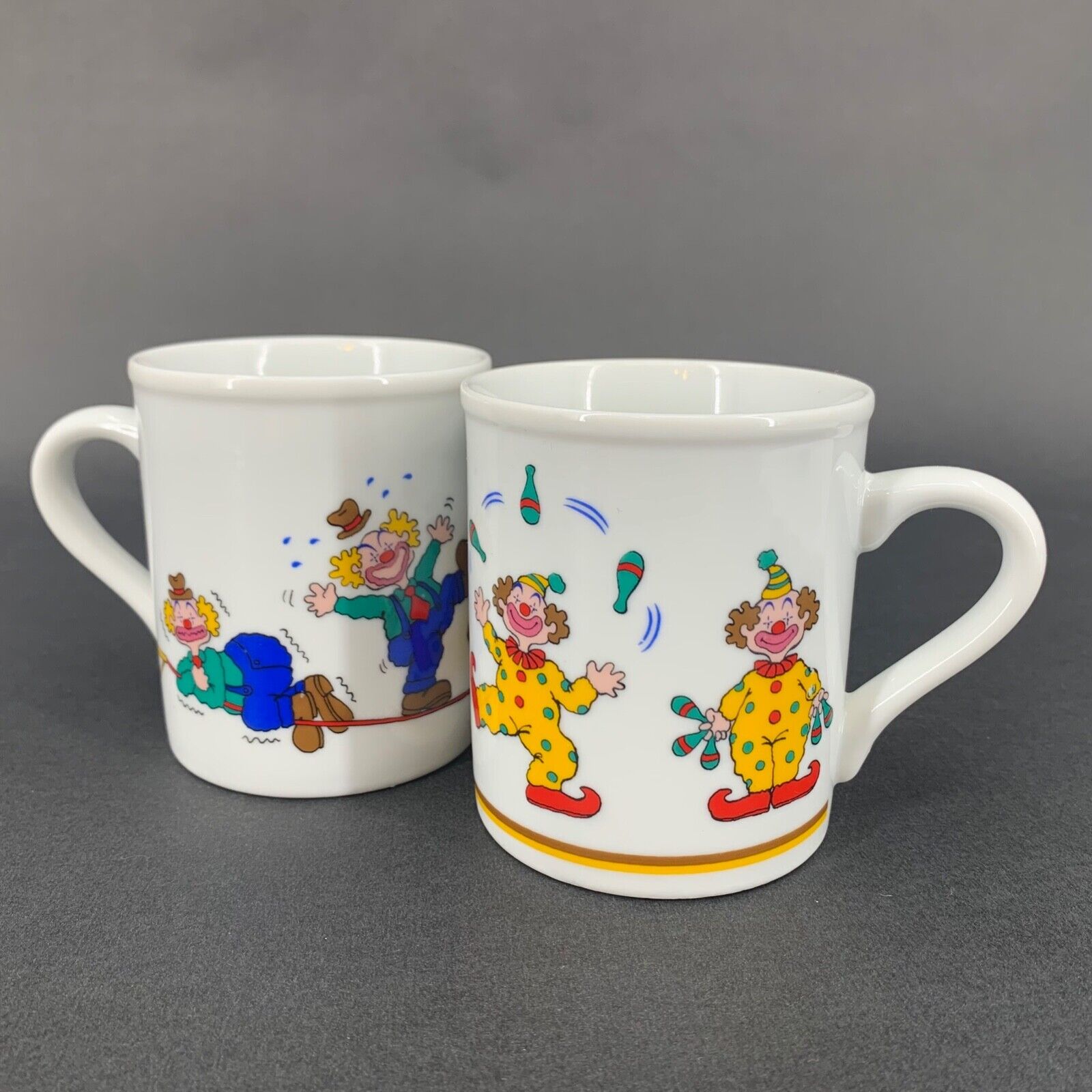 Vintage Japan Papel Clown Around Tightrope & Juggling Circus Coffee Mug Cup Set