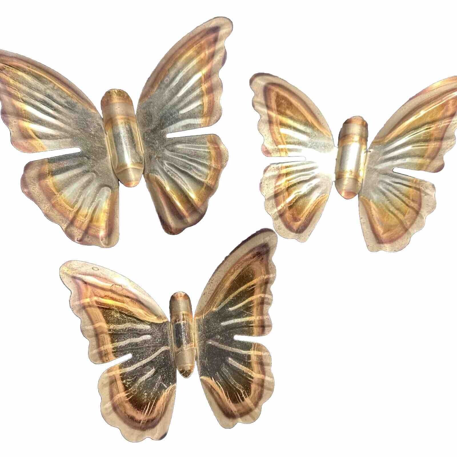 3PC Vintage Butterfly Metal Wall Decor Homco 3D Brass 6\