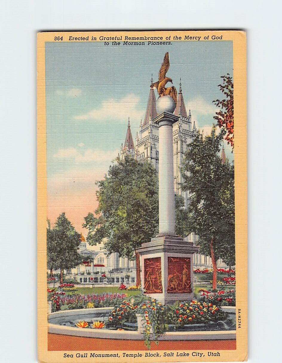 Postcard Sea Gull Monument Temple Block Salt Lake City Utah USA