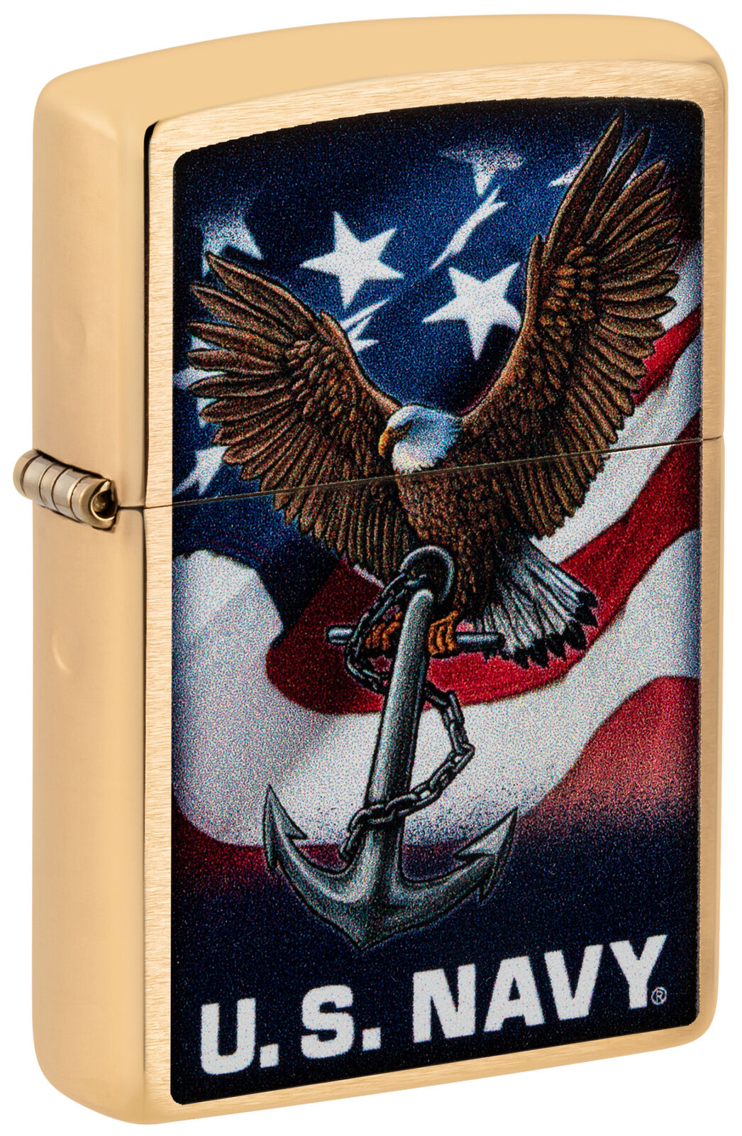 Zippo U.S. Navy  Eagle Anchor & Flag Brushed Chrome Windproof Lighter, 48549