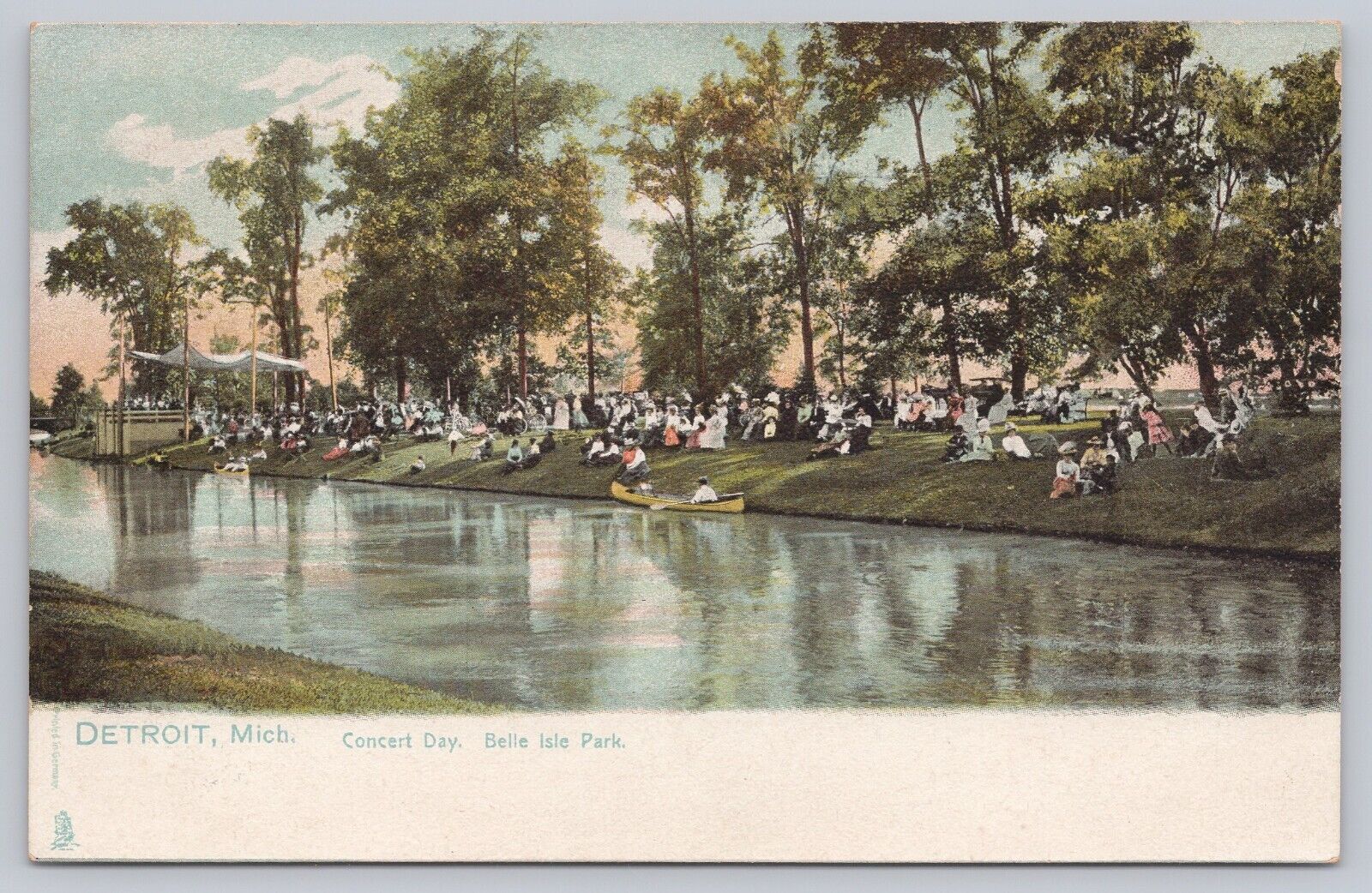 c 1905 Detroit, MI Belle Isle Park Concert  Vtg Raphael Tuck Postcard Antique
