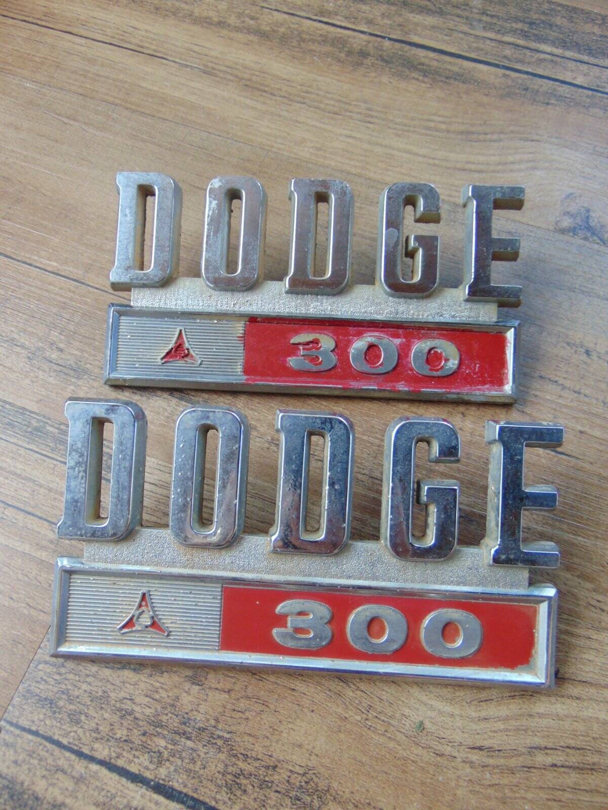 pair vintage DODGE 300 TRUCK EMBLEM BADGES stamped 2833756/58395A