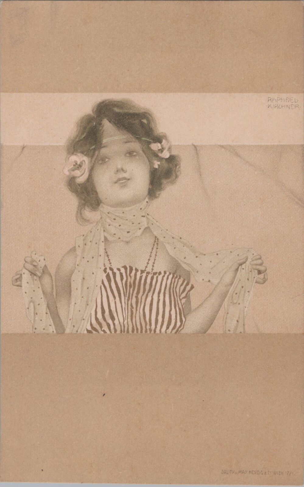 Artist Raphael Kirchner Young Girl c1900s Art Nouveau Unused Postcard
