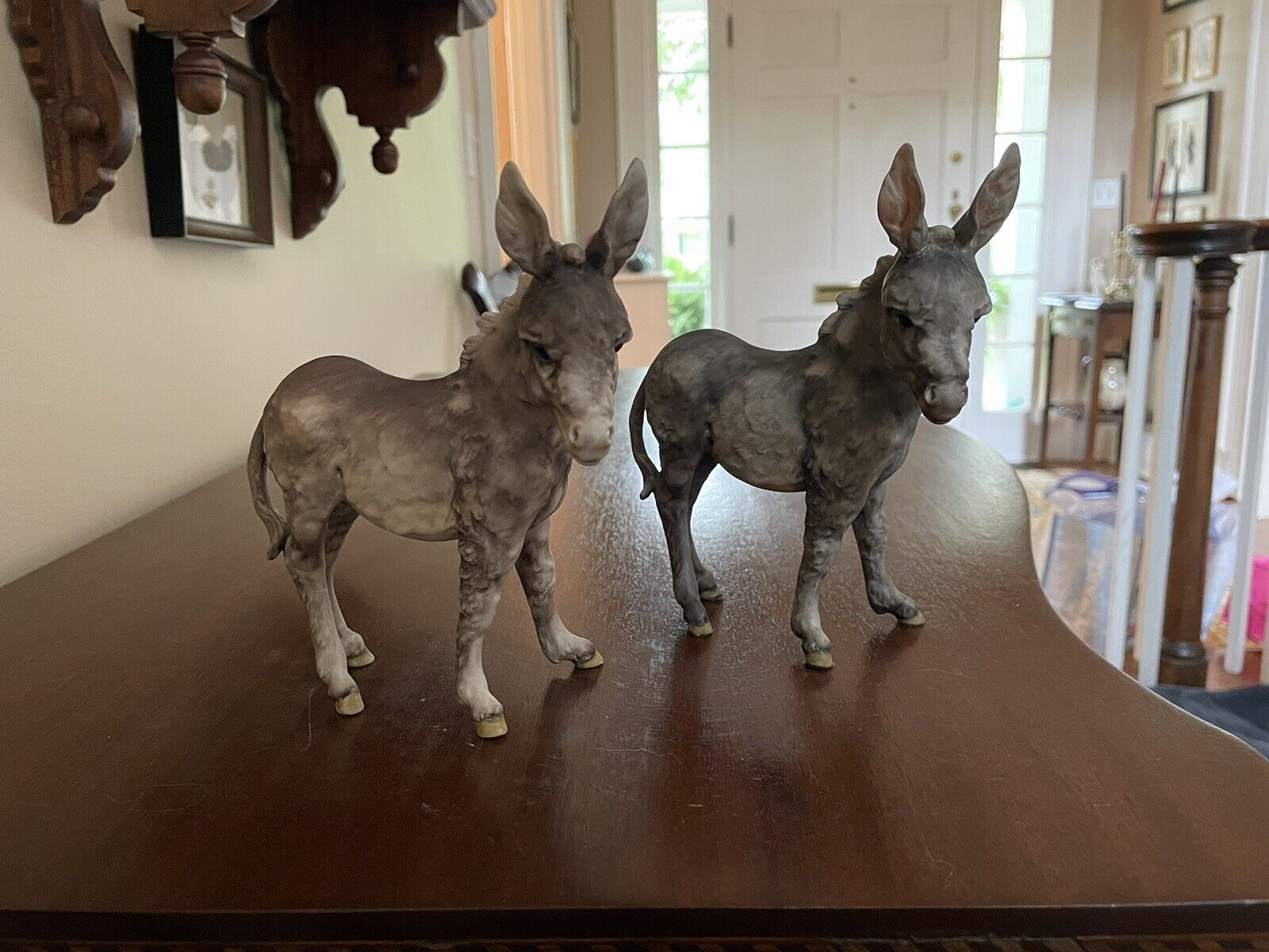 Kaiser Porcelain Handpainted PAIR of Vintage Porcelain Donkey Figurines