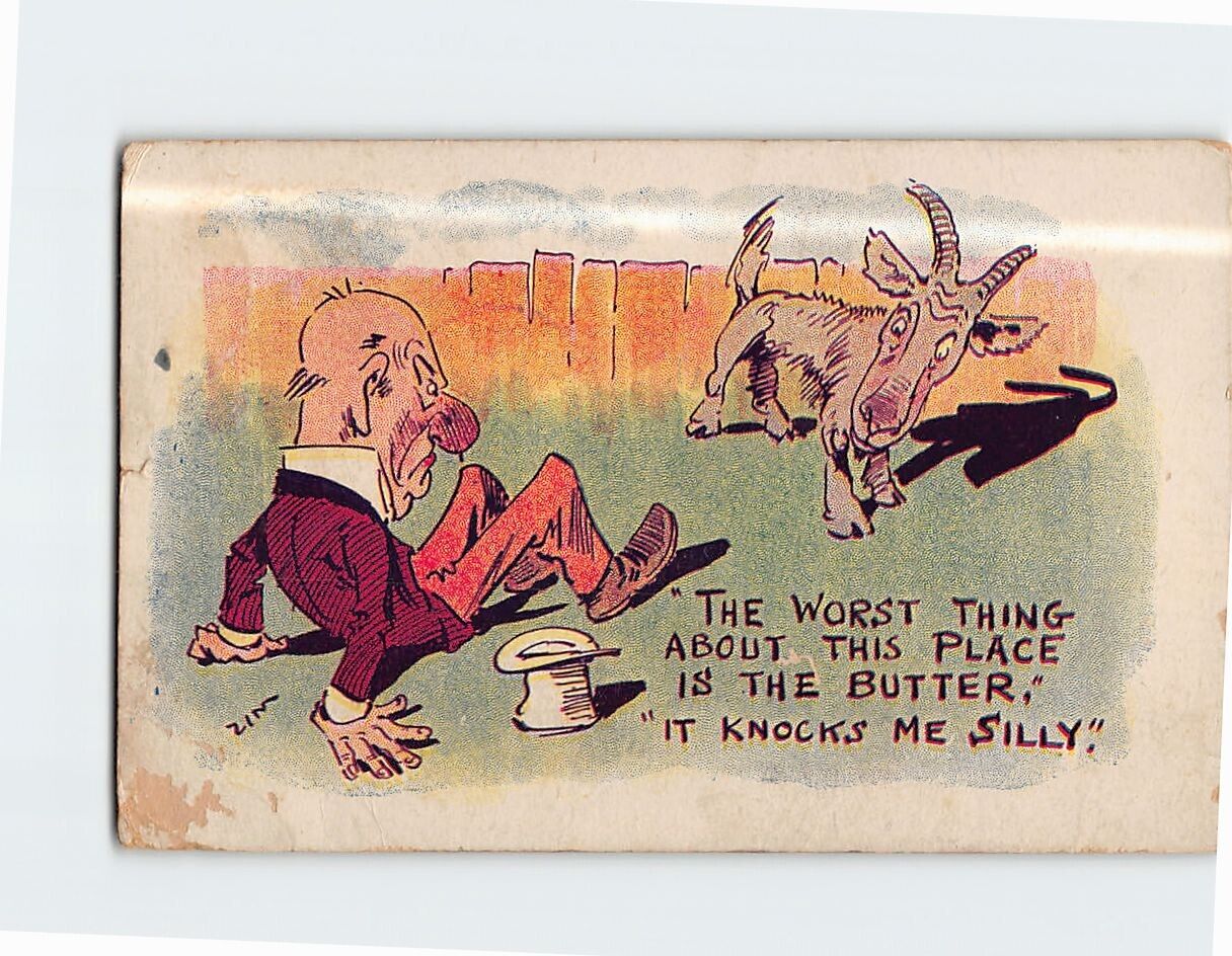 Postcard Old Man and Goat Art Print Humor/Joke/Comedy Card