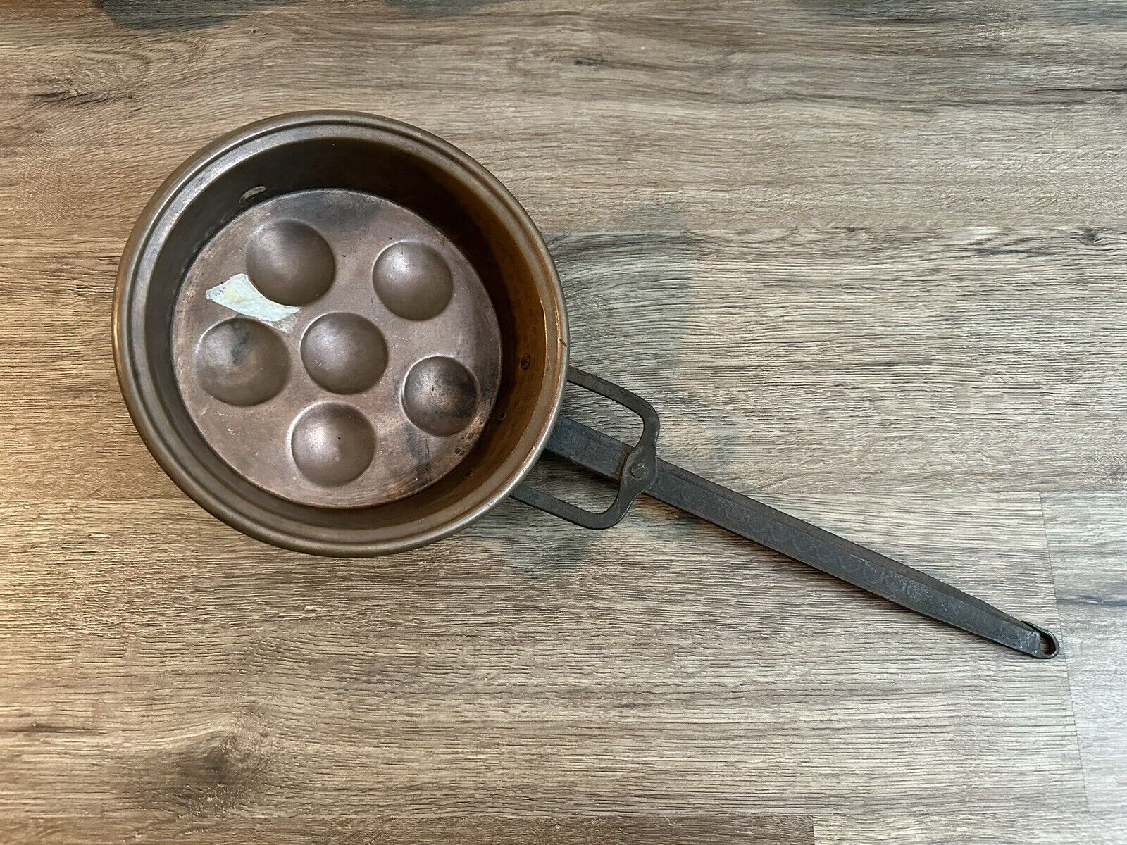 Antique Vintage Aebleskivers Copper Pancake Poffertjes Long Handle Pan