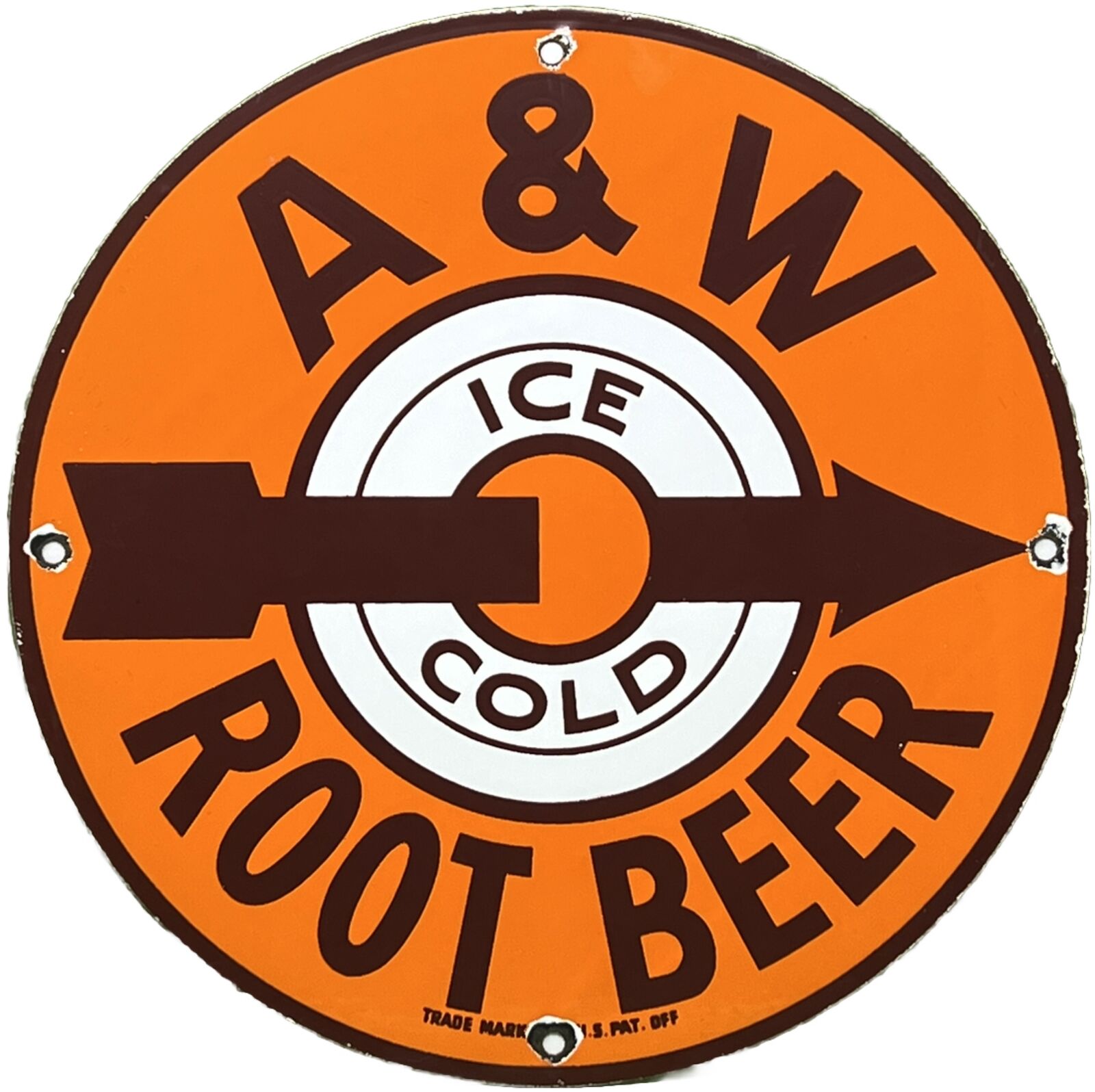 VINTAGE A & W ICE COLD ROOT BEER PORCELAIN SIGN GAS STATION MOTOR OIL COCA COLA