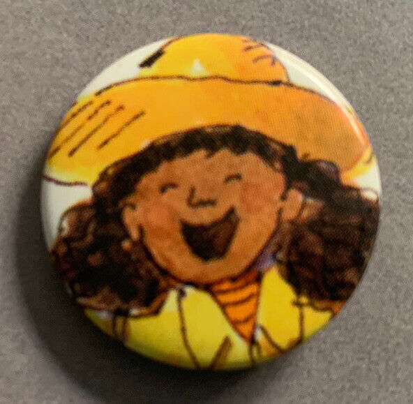 Vintage Happy Laughing Woman Pinback Button Pin Joy Lady Happiness Positive Vtg