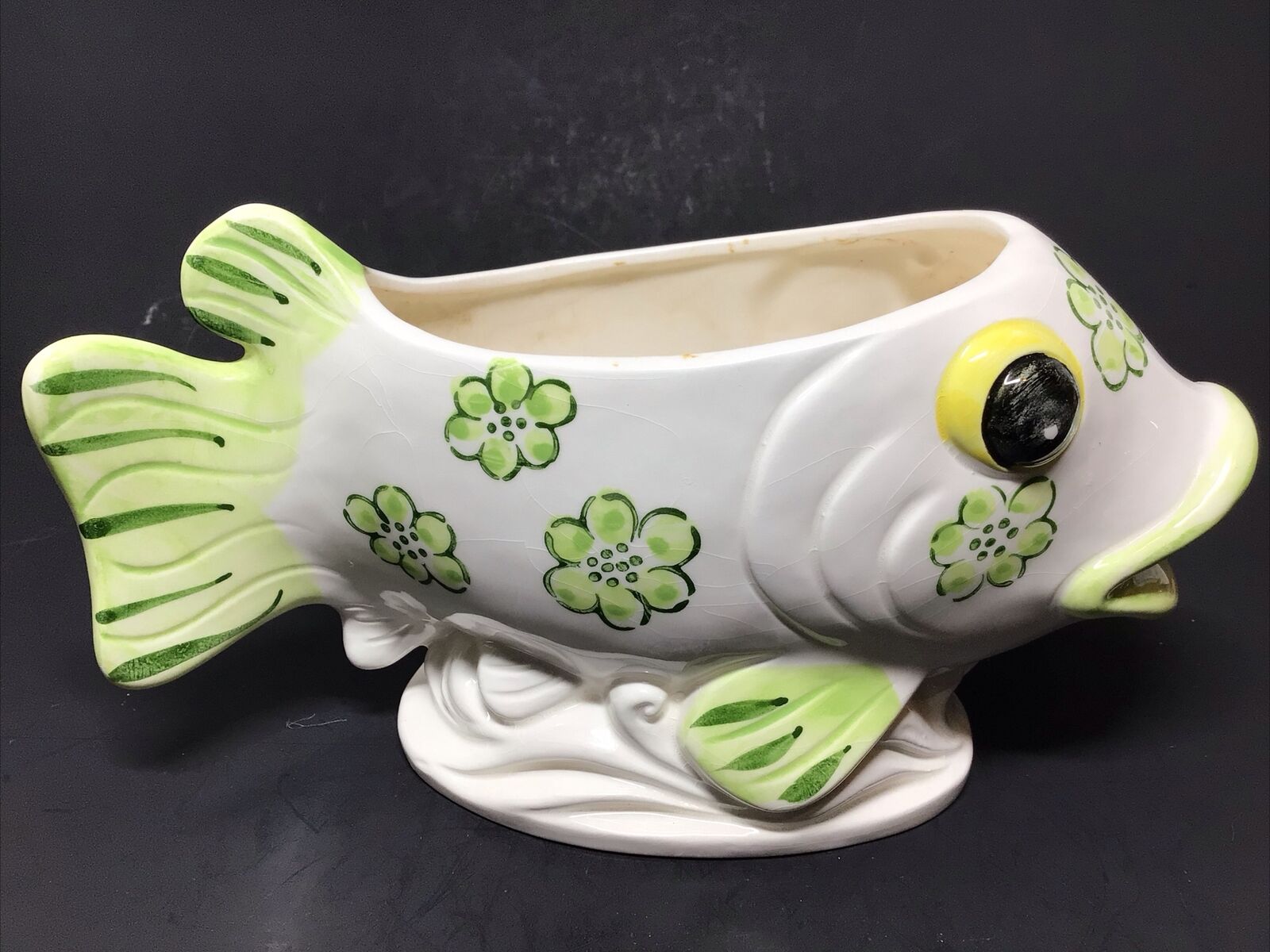 Vtg Funky Fish Planter Ceramic 7.5” X 4”