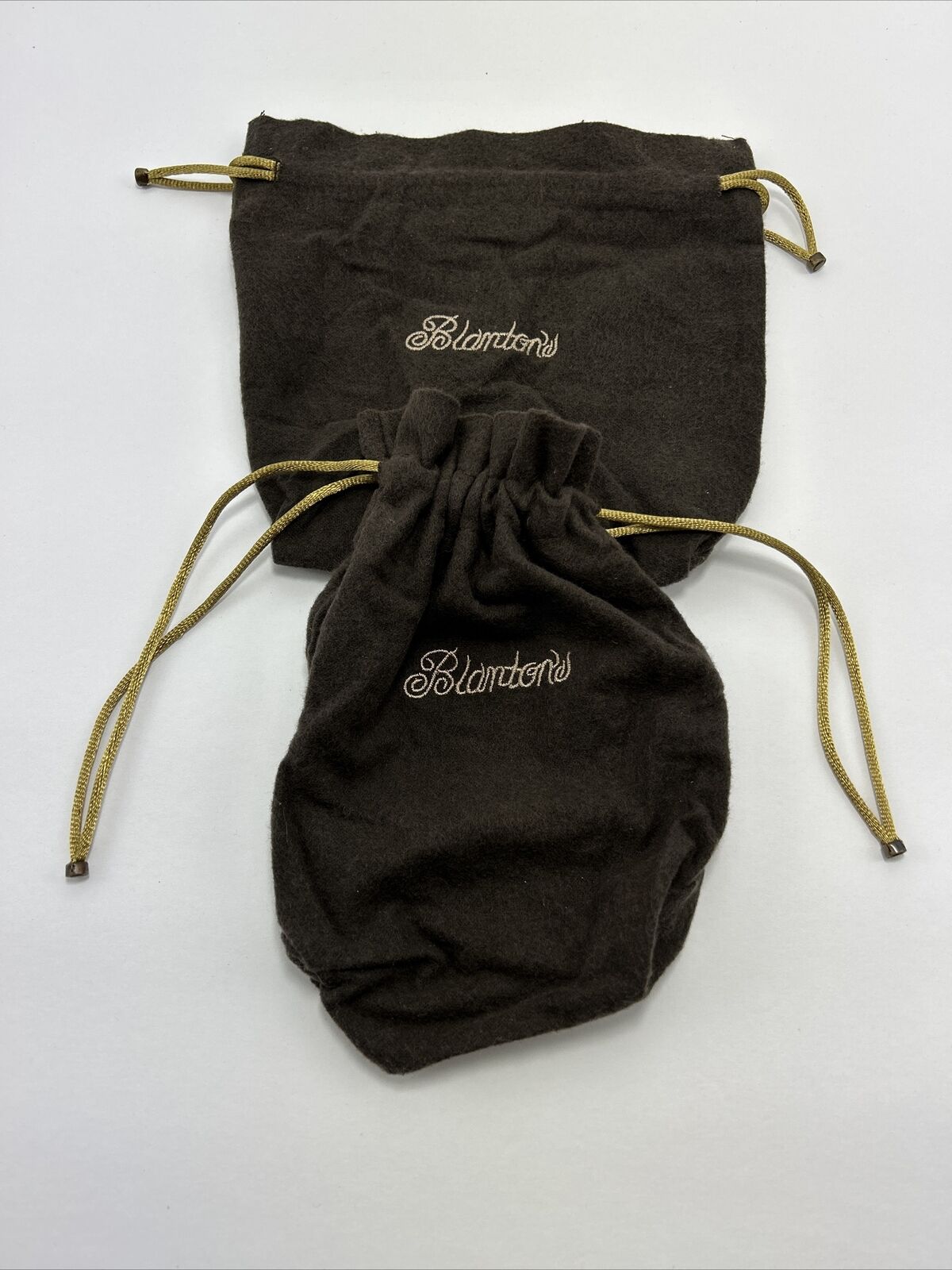 2 Blanton\'s Bourbon Bags, Brown Felt w/Gold Draw Strings Embroidered Logo 750 ml