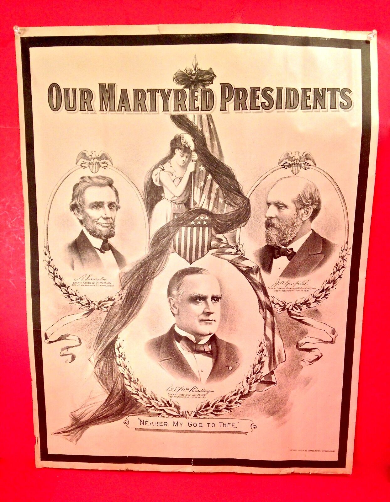 Vintage 1901 Assassinated Presidents Lincoln Garfield & McKinley Original Print